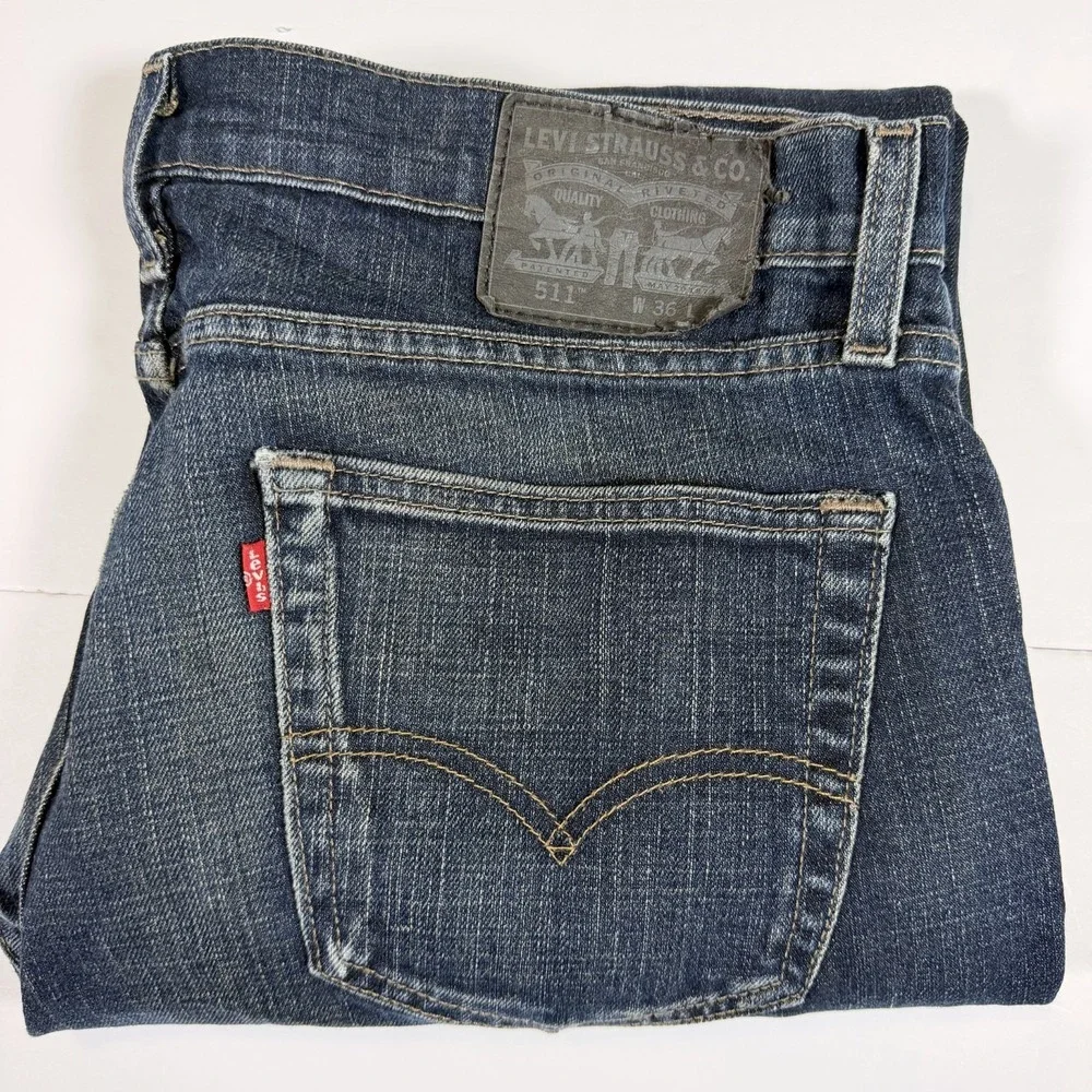 Levi's 511 Jeans Mens 36x36 Blue Denim Whiskered Red Tab Low Waist Y2K Americana